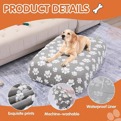 BALAPET Washable Dog Bed Cover 100% Waterproof, Soft Plush Velvet Dog Bed Covers Replacement Only, Fitted Reusable Cover for Pet Mat Bed(44x35x6in)