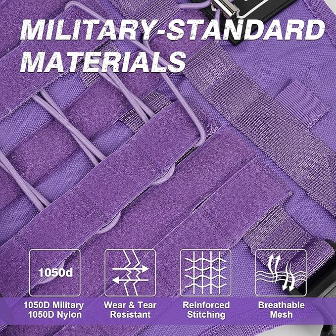 No Pull Tactical Dog Harness for Small Dogs, Escape Proof Molle Dog Vest Harness and Leash Set, Adjustable Military Service Dog Harness with Handle for Medium Large Dogs (Purple, Small)
