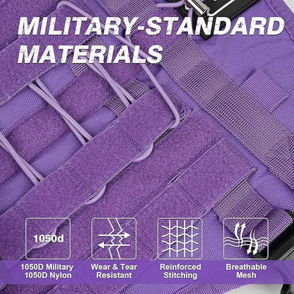 No Pull Tactical Dog Harness for Small Dogs, Escape Proof Molle Dog Vest Harness and Leash Set, Adjustable Military Service Dog Harness with Handle for Medium Large Dogs (Purple, Small)