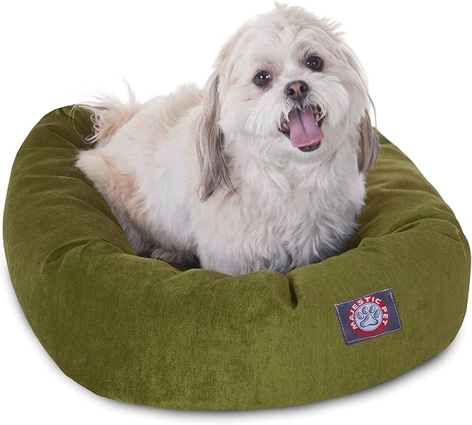 Majestic Pet 24 Inch Micro Velvet Calming Dog Bed Washable – Cozy Soft Round Dog Bed with Spine for Head Support - Fluffy Donut Puppy Mat 24x19x7 (inch) Small – Fern (2025)