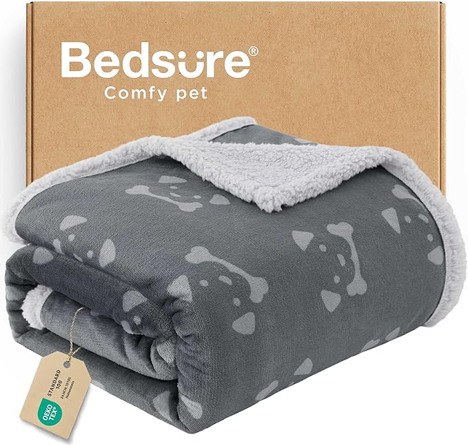 Bedsure Waterproof Dog Blankets for Large Dogs - Soft Print Sherpa Fleece Pet Cat Blanket Washable for Couch Protection, Cozy Plush Reversible Throw Furniture Protector, 40"X50", Anchor Gray