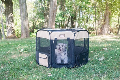 Armarkat Model PP003BGE-M Portable Pet Playpen in Black and Beige Combo, Medium