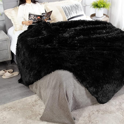 JONIYEAR Oversized Decorative Fluffy Faux Fur Throw Blanket Twin Size 60" x 71",Soft Large Luxury Lightweight Furry Blanket,Accent Cozy Shaggy Plush Thick Warm Fuzzy Blankets for Winter Bed Sofa,Black