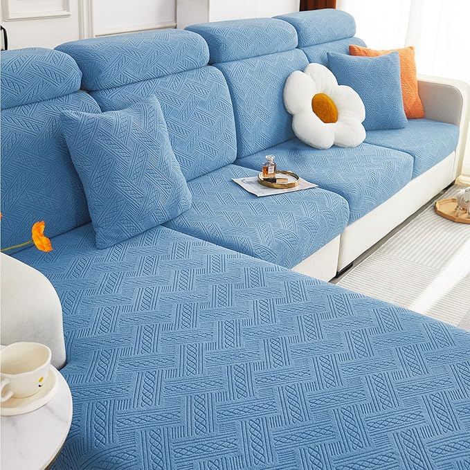 hyha Individual Couch Cushion Covers, Stretch Magic Sofa Seat Cushion Covers Washable, Dog Couch Sofa Slipcover for Pets, Kid with Elastic Bottom(Medium, Blue)