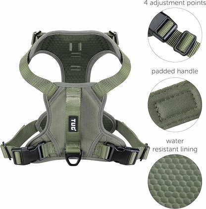 TUG Dog Harness with 2 Leash Connection Points | Adjustable, Padded, Lightweight | Handle on Back | No-Pull Front Clip (Medium, Green)