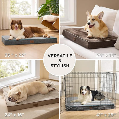 Bedsure Memory Foam Dog Bed Medium Size Dogs- Orthopedic Pet Beds for Crate with Removable Washable Cover and Nonskid Bottom - Plush Flannel Fleece Top Pet Mat, Grey