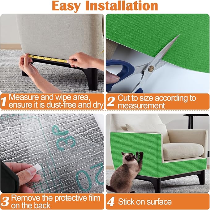 Cat Scratch Furniture Protector - 40" x 13.8" Trimmable Self-Adhesive Cats Claws Scratch Pads, DIY Cat Climbing Couch Protector for Scratch Post Cat Tree Replacement Indoor (Green)