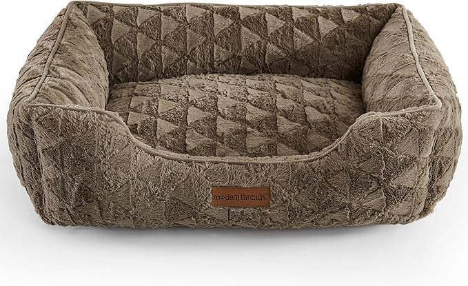Modern Threads Ultra Soft Plush Pet Bed for Small and Medium Dogs with Elegant Texture and Stylish Design, Removable Washable Cover, Brown, (24" L x 20" W x 8" Th)