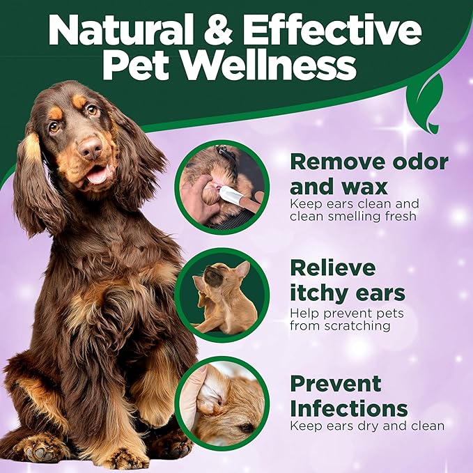 Vet's Best Ear Relief Finger Wipes, Ear Cleansing Finger Wipes for Dogs, Sooths & Deodorizes, 50 Disposable Dog Wipes
