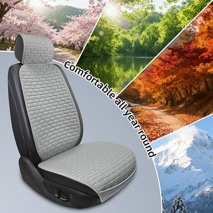 Linen Car Seat Covers Front Seat Covers - 2 PCS Durable & Non-Slip Breathable Cloth Fabric Car Seat Protector, Universal Fit for Most Automotive, Vans, SUVs, Trucks - Gray