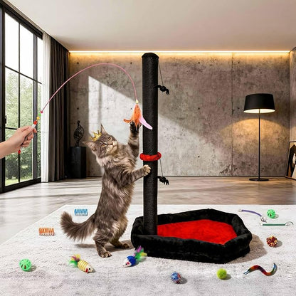 Gothic Cat Scratching Post, 40 Pcs Cat Toys, 34" Tall Scratching Posts for Indoor Cats Adults and Kittens, Cat Scratch Post with Spider Toys