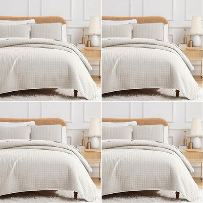 Southshore Fine Living, Inc. Full/Queen Quilt Bedding Set, Microfiber Quilts Queen Size, Coverlet, Stain & Pet Hair Resistant Bedding, Full Size Bedspread with 2 Pillow Shams, Bone (Pack of 4)