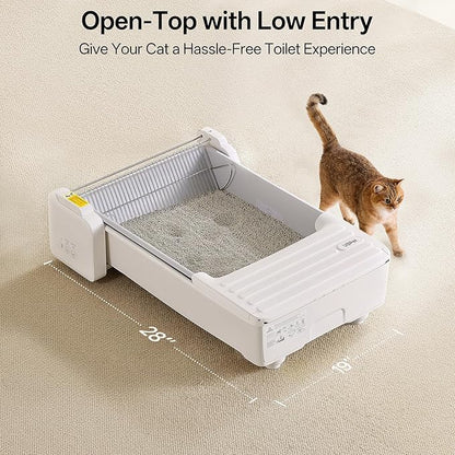 UBPET Open Top Automatic Litter Box, Self Cleaning Cat Litter Box with APP Control and Safety Sensor, Dual Rake, Odor Control, Large Capacity for Multiple Cats