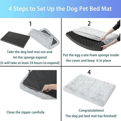 Dog Bed, Dog Crate Pad with Removable Washable Pet Mat Cover, Non-Slip Bottom, Waterproof Orthopedic Dog Beds for Large/Medium/Small Dogs (M(30''x20''x3''), Grey)