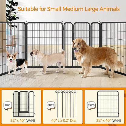 Yaheetech Wide Panel Dog Playpen, 8 Panels 40 inch High Pet Pen with Gate, Portable Indoor Outdoor Fence for Medium/Large Breed Dogs