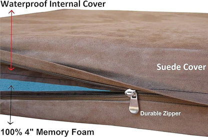 Dogbed4less Orthopedic Dog Bed with Gel Memory Foam for Medium Large Pet, Waterproof Liner, Durable Microsuede Brown Cover, 41X27X4 Inch (Fit 42X28 Crate)