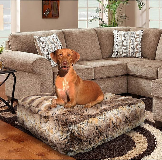 Bessie and Barnie Frosted Willow Extra Plush Shag Faux Fur Luxury Sicilian Rectangle Pet/Dog Bed (Multiple Sizes)