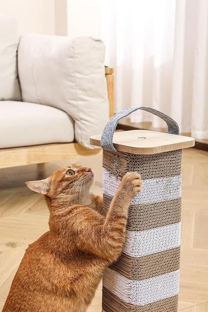 Cat Scratching Post for Indoor Cats, 23.6 Inch Tall Cardboard Cat Scratcher Pad for Kittens & Cats, Multi Surface Scratching Board, Easy Assembly, Protects Furniture