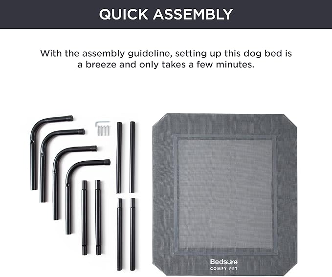 Bedsure Outdoor Elevated XL Dog Bed, Portable Indoor & Outdoor Cooling Raised Cot Pet Hammock Bed with Skid-Resistant Feet, Frame with Breathable Mesh, Grey, 54 inches
