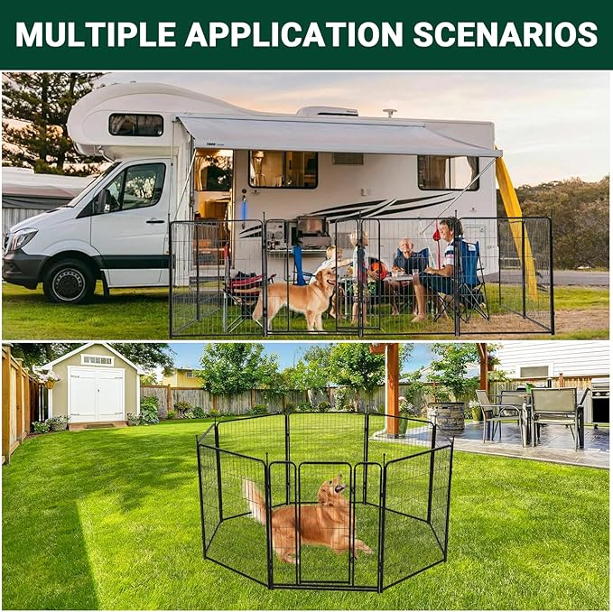GarveeLife Dog Playpen,40 inch(H) 21 Ft(L) 8 Panels Dog Fence Indoor/Outdoor,Heavy Duty Metal Pet Puppy Exercise Pen, Wide Door Low Threshold,Portable Pet Playpen for Rv Camping Garden Yard