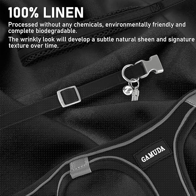 GAMUDA Small Dog Harness Collar and Leash Set, Step in No Chock No Pull Linen Fabric Soft Mesh Dog Vest Harnesses Reflective for Dogs Puppy Cats Kitten Rabbit (Black, XS)