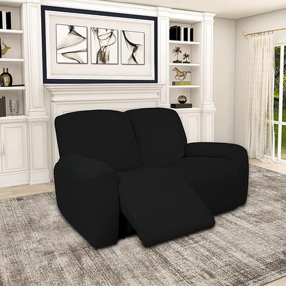 Easy-Going 100% Dual Waterproof Recliner Loveseat Cover, 6-Pieces Stretch Relining Sofa Cover with Pocket, Jacquard 2 Seat Sofa Slipcover Leakproof Washable (Loveseat, Black)