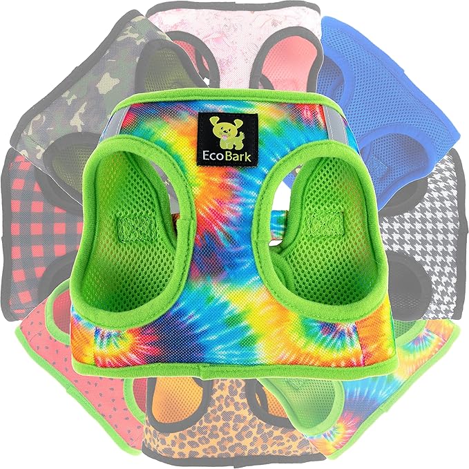 EcoBark Step in Dog Harness - Soft Mesh Dog Vest Harnesses for Puppies and Small Dogs - Reflective Adjustable No Pull and No Choke Halter Harness - Mesh Comfort Padded Body Harness (Tie-Dye, Large)