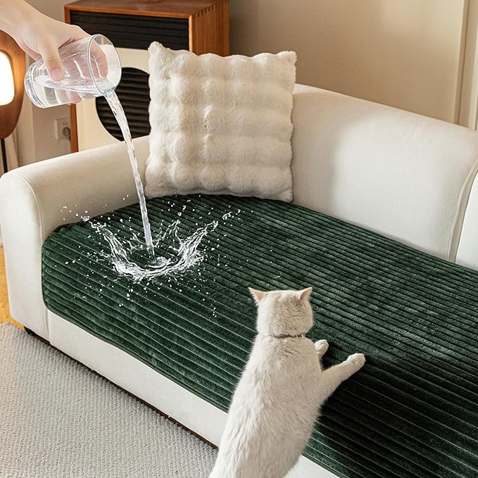 MYSKY HOME 100% Waterproof Couch Cover, Couch Covers for Dogs Washable, Non Slip Couch Covers for 2 Cushion Sofa Pet Friendly, Sofa Covers SlipcoversProtector Dog Bed Cover, Moss Green, 35"x63"