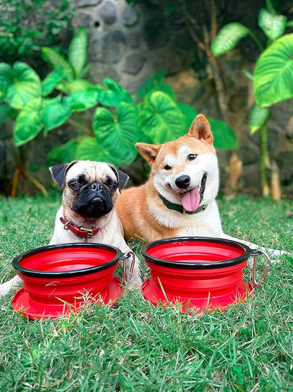 Tuff Pupper SuperBigSlurp Collapsible Dog Bowls | Two Pack Bowls | Extra Large Capacity | Portable, Food Safe, Odorless | Non-Toxic Silicone [Two Pack Red Bowls 60oz]