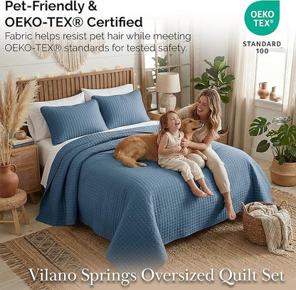 Southshore Fine Living, Inc. Summer Quilt King Size Bedding Set with 2 Pillow Shams, Lightweight Bedspreads King Size, Blue Coverlet Quilt Comforter, Pet Hair Resistant Bedding, Coronet Blue Quilt