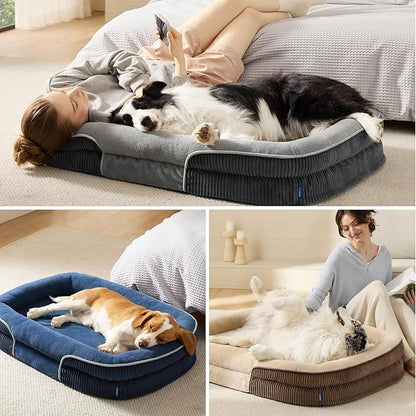 Bedsure XL Pro Orthopedic Dog Beds Large Sized Dog - 360° Oval Bolster Jumbo Dogs Bed for Senior Dogs with Waterproof Washable Cover, Extra Large Pet Sofa Couch with Ultra-Soft Fleece, Grey, 45"