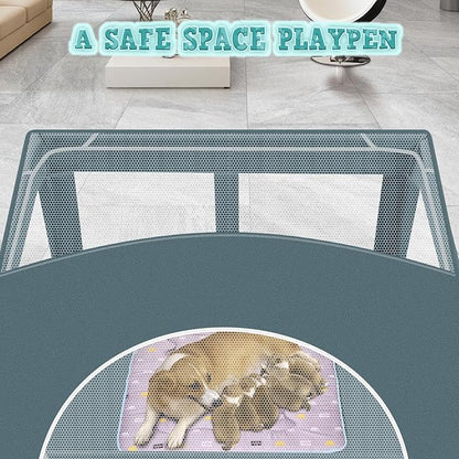 XVISHX 42x42 Inch Puppy Playpen with Cover, Dog Playpen for Puppies or Small Dogs, Pet Playpen for Indoor & Outdoor, Sturdy DogPen with Thickened Fabric, High-Strength Nylon Wire Mesh, Bluish Green