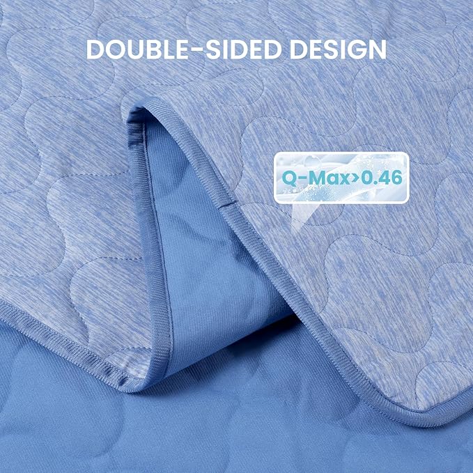 Cozy Bliss Deluxe Leakproof Cooling Blanket for Small Dogs Q-Max 0.5, Soft & Durable Washable Pet Cooling Mat for Hot Weather, Livingroom, Pet Throw & Couch Protector for Cats, Haze Blue, 25"x35"