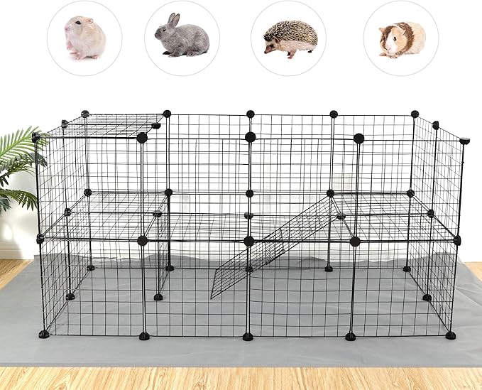 36 Panels Small Animals Playpen, Portable DIY Pet Playpen with Metal Enclosure Cage for Guinea Pig, Rabbit, Bunny, Chicken, Hedgehogs, Puppy, Hamster, Two-Story Playpen Indoor Outdoor