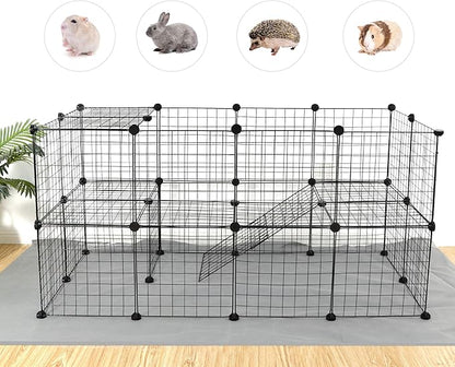 36 Panels Small Animals Playpen, Portable DIY Pet Playpen with Metal Enclosure Cage for Guinea Pig, Rabbit, Bunny, Chicken, Hedgehogs, Puppy, Hamster, Two-Story Playpen Indoor Outdoor