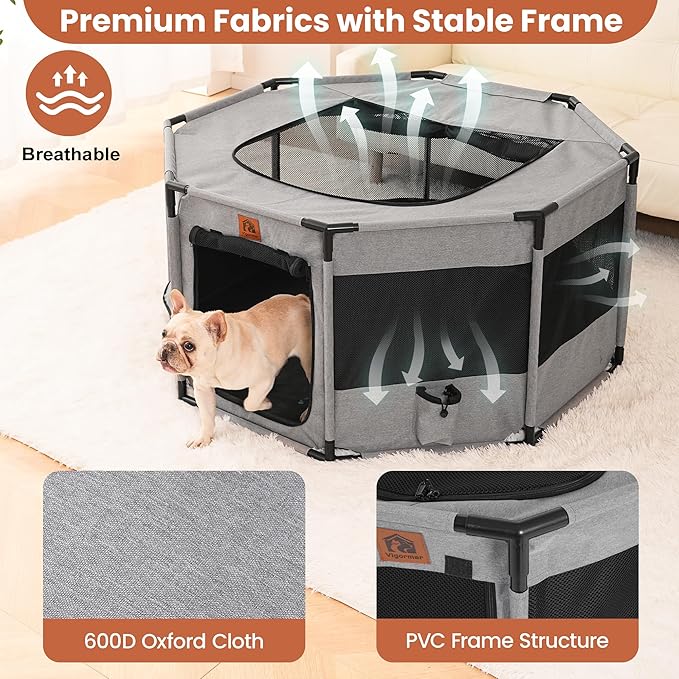 Enclosed Pet Playpen, Portable Cat & Puppy Playpen with Sturdy PVC Pipe Frame and Scratch-Resistant Fabric, Soft Kennel Crate Fence for Pet Indoor Outdoor Use (Small Size, 28x28x16.9 Inches)