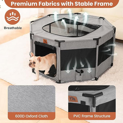 Enclosed Pet Playpen, Portable Cat & Puppy Playpen with Sturdy PVC Pipe Frame and Scratch-Resistant Fabric, Soft Kennel Crate Fence for Pet Indoor Outdoor Use (Small Size, 28x28x16.9 Inches)
