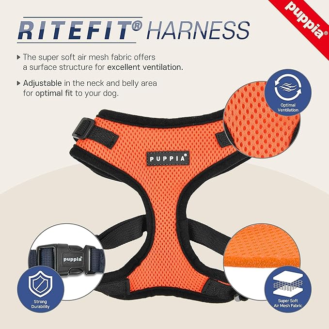 Authentic Puppia RiteFit Harness with Adjustable Neck, Pink, Medium