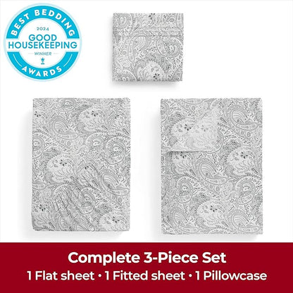 Mellanni Twin Sheets Set - 3 PC Iconic Collection Bedding - Hotel Luxury, Extra Soft, Cooling Bed Sheets - Wrinkle, Fade, Stain Resistant (Twin, Paisley Gray)