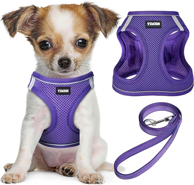 YIMEIS Dog Harness and Leash Set, No Pull Soft Mesh Pet Harness, Reflective Adjustable Puppy Vest for Small Medium Large Dogs, Cats (Purple, Small (Pack of 1)