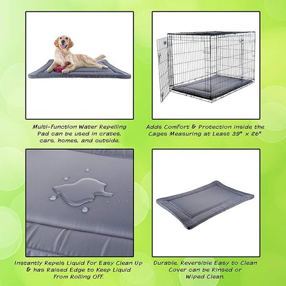 PETMAKER Waterproof Dog Bed - 38.75x25 Large Dog Bed with Raised Edge - Easy-to-Clean Multi-Purpose Crate Mat for Home and Car Travel (Gray)