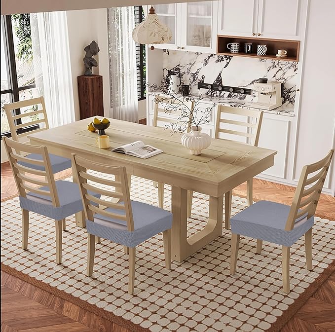 Smiry Waterproof Seat Covers for Dining Room Chairs Set of 10, Stretch Jacquard Removable Washable Chair Seat Slipcovers Protector, No Rear Covers, Grey