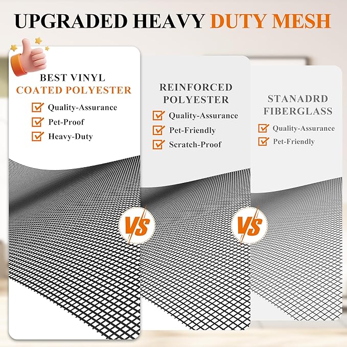 MAGZO Pet Proof Window&Door Screen Replacement Mesh, 60" W x 96" L, Best Vinyl Coated Polyester Dog Cat Resistant Heavy Duty, DIY Adjustable Net Netting Curtain Wire Fits Any Smaller Size, Black