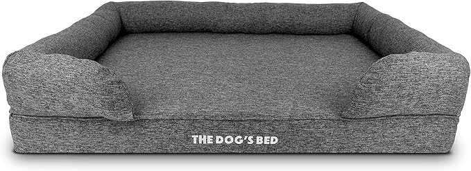 The Dog’s Bed Orthopedic Memory Foam Dog Bed with Bolsters for XL Dogs, Waterproof Washable Cover, Anti-Slip Base, Calming Surface – CertiPUR-Certified Foam, Largeinen Fabric, Grey Linen, XL