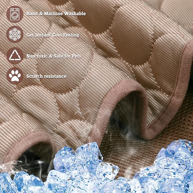 2026 Upgraded Washable Dog Cooling Mat Ice Silk Cooling Mat for Dogs Pet Self Cooling Pad Blanket Dog Cooling Pad (Q-Max>0.4) for Indoor & Outdoor Car Seats (Coffee, 28x22 in)