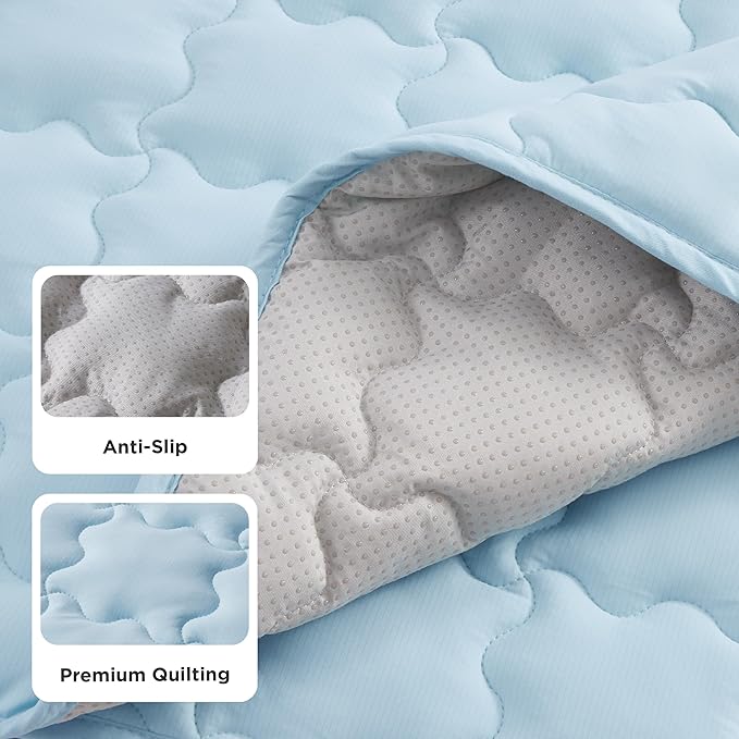 Bedsure Cooling Mat for Medium Dogs, Q-Max>0.5 Thin Breathable Cold Crate Pad for Pet, Portable Washable Kennel Bed for Summer Active Dog with Chill Cool Soothing Fabric to Rapid Cooling, 29x21, Blue