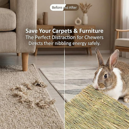 Sukh 2 PCS Rabbit Grass Mats - Natural Hay Woven Bunny Rabbit Bad Cage Mats Pet Bedding Cooling Sleeping Nesting & Toys for Hamster Bunny Chinchilla Guinea Pig Mouse Bird and Other Small Animal
