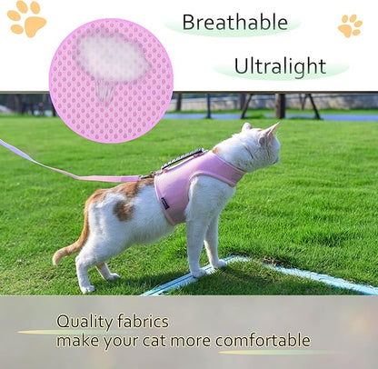 Kitty Harness and Leash for Walking Escape Proof Breathable Mesh Fabric, Solid Pink, Small, Adjustable Cat Walking Jackets with Handle, Padded Stylish Cat Vest