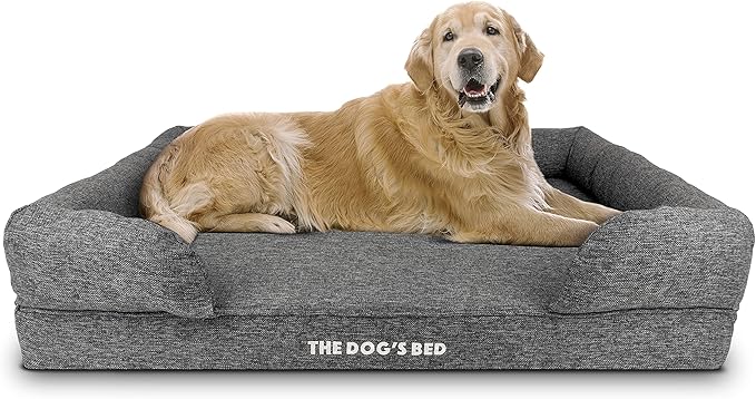 The Dog’s Bed Orthopedic Memory Foam Dog Bed with Bolsters for XL Dogs, Waterproof Washable Cover, Anti-Slip Base, Calming Surface – CertiPUR-Certified Foam, Largeinen Fabric, Grey Linen, XL