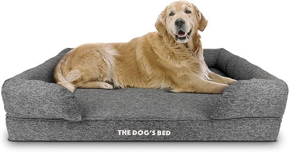 The Dog’s Bed Orthopedic Memory Foam Dog Bed with Bolsters for XL Dogs, Waterproof Washable Cover, Anti-Slip Base, Calming Surface – CertiPUR-Certified Foam, Largeinen Fabric, Grey Linen, XL